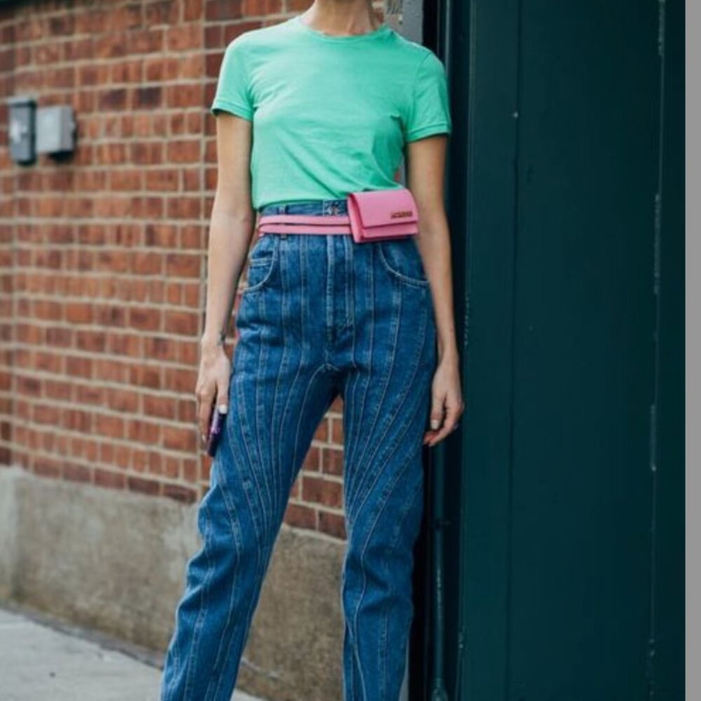 Missguided Riot Blue Denim High Waisted Seamed Mom Jeans Size US 6